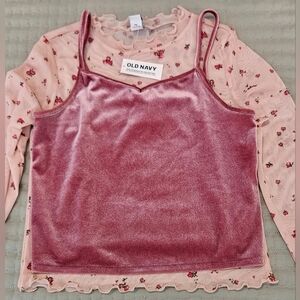 Old Navy Pink Velvet Camisole and Floral Top